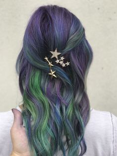 Aurora Borealis Hair, Witchy Hair Color, Turquoise Hair Color, Witch Purple, Witchy Hair, Emerald Hair