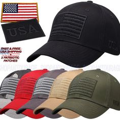 the usa flag hat is shown in four different colors