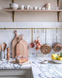 the kitchen counter is clean and ready to be used for cooking or as an appetizer