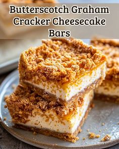 butterscotch graham cracker cheesecake bars on a plate