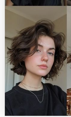 Medium Short Hair Wavy, Chin Length Hair Wavy Curls, Short Messy Haircut Women, Cute Short Haircuts For Wavy Hair, Short Fluffy Hair Female, Lesbian Haircut Wavy, Cute Short Wavy Hair, 90s Skater Haircut, Short Layered Haircuts For Curly Hair