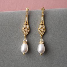 Gold Art Deco Earrings Pearl Drop Earrings Vintage Style Wedding Jewellery Gift for Her Stud Earrings 1920s Jewellery Prom Jewelry - Etsy UK 1920s Jewellery, Large Stud Earrings