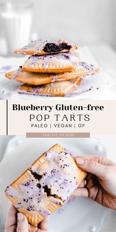 the blueberry gluten - free pop tarts are stacked on top of each other