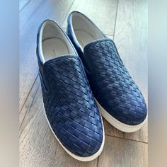 Women’s Leather Bottega Veneta Loafers Navy Blue Size 40 Brand New! Never Worn! I Have Box And Dust Bags And Papers! Navy Blue Luxury Blue Slip-on Loafers, Leather Low-top Loafers With Woven Sole, Luxury Slip-on Loafers With Woven Sole, Blue Calf Leather Loafers With Rubber Sole, Designer Blue Loafers For Work, Blue Leather Slip-ons With Flat Heel, Blue Leather Slip-on Shoes With Textured Sole, Luxury Blue Loafers With Rubber Sole, Designer Blue Calf Leather Loafers