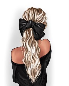 Девушка блондинка с чёрным бантом Woman Illustration Blonde, Ponytail Drawing, Image Girly, Stylish Quote, Grey White Hair, Fashion Vector, Basic Girl, Fashion Artwork, Fashionista Art