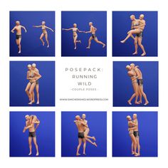 multiple images of people in swimsuits posing for the same photo, with text that reads posepack running wild complete poses