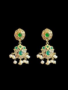 Gold plated Rani haar with earrings length of necklace -13.8 inches on each side length of earrings-1.2 inch stones - glass Polki or Cz Polki pearls / beads - fresh water pearls or real pearls plating - gold plated Elegant Green Kundan Necklace With Meenakari, Green Stone Work Temple Jewelry Earrings, Elegant Green Danglers For Diwali, Green Elegant Danglers For Diwali, Elegant Green Danglers For Festivals, Elegant Green Danglers For Festive Occasions, Elegant Green Kundan Jhumkas, Green Kundan Temple Jewelry Bridal Earrings, Elegant Green Kundan Necklace With Latkans