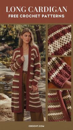 Crochet a cozy long cardigan with these free patterns. Perfect for adding a stylish, handmade layer to your winter wardrobe! Cozy Warm Outfits, Long Cardigan Crochet, Crochet Sweater Coat, Crochet Long Cardigan, Crochet Jackets, Long Crochet Cardigan, Crochet Cardigan Pattern Free, Crochet Cardigans, Crochet Cardigan Sweater