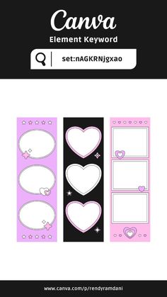 a pink and black paper cutout with hearts on the side, surrounded by other shapes