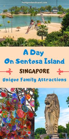 an advertisement for a tourist attraction in sentosa island, singapore with images of various attractions