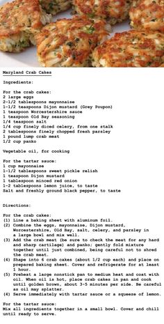 the recipe for crab cakes is shown in this page, and it contains instructions to make them