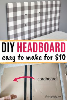 the diy headboard for $ 10 is shown with instructions to make it look like an old bed