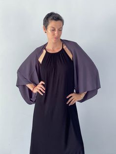 #color_steel Fitted Wrap Shrug For Layering, Elegant Stretch Shrug For Layering, Versatile Shrug For Layering, Versatile Layering Shrug, Elegant Stretch Open Front Shrug, Versatile Stretch Shrug For Spring, Versatile Wraps For Layering, Tunic With Pants, Shawl Dress