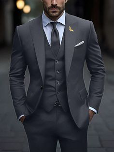 Mans Suit Style, Best Suit Colors For Men, Suit For Graduation Men, Dark Grey Groom Suit, Graduation Suits Men, Dark Grey Suit Men, Party Suits Men, Suits For Men, Grey Suit For Men