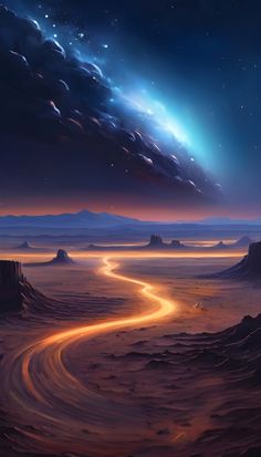 an image of a desert landscape at night