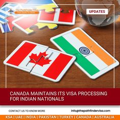 an advertisement for the canadian visa processing process, with puzzle pieces in front of it