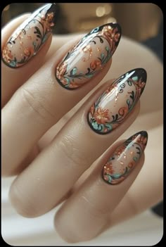 Impressionist Nail Art, Witch Nails Designs, Sun Nail Art, Nail Inspo Short Nails, Day Of The Dead Nails, Nail Art Trending, Party Nail Design, Trending Nail Colors, Nail Design Fall