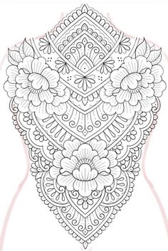 an intricate coloring book page with flowers and leaves on the front, in black and white