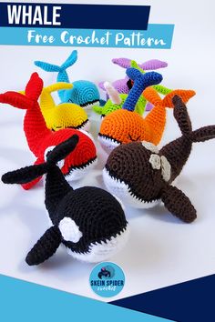 there are crocheted stuffed animals in the shape of an orca whale and dolphin