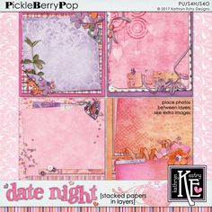 some pink papers with flowers and hearts on them, one is for the date night