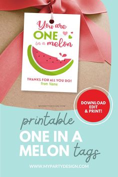 a watermelon gift bag with the text printable one in a melon tags