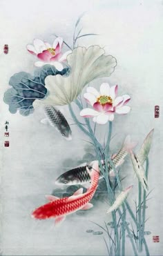 Chinese Painting Flowers, Mermaid Ideas, Lotus Flower Art