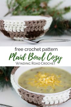 crochet bowl cozy pattern with text overlay