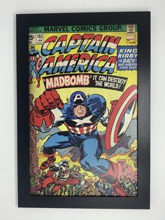 the captain america comic cover is shown in black and white, as well as an image of