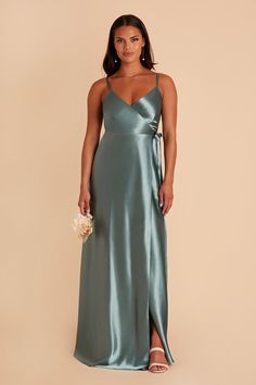 Cindy Satin Bridesmaid Dress Sea Glass | Birdy Grey French Blue Bridesmaid Dress, Cindy Dress, Satin Gowns, Tuxedo Women, Satin Wrap Dress, Birdy Grey, Green Bridesmaid Dresses, Satin Bridesmaid Dresses, Blue Bridesmaid Dresses