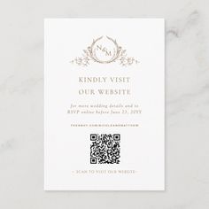 Beige Watercolor Monogram QR Code/RSVP Online Enclosure Card Wedding Details