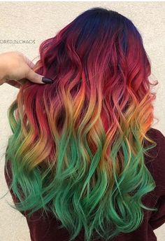 Red Green Hair, Red And Green Hair, Trendy Curls, Arctic Fox Hair Dye, Ombre Curly Hair, Best Hair Dye, Hair Color Unique