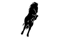 a black and white silhouette of a horse jumping in the air with its front legs spread out