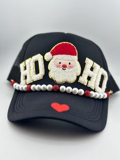 Santa claus Ho Ho Trucker Hat w/ Hat Chain Trucker Hat Chains, Easy Sewing Projects