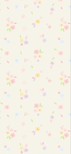 a wallpaper with flowers and leaves in pastel pink, blue, yellow and green