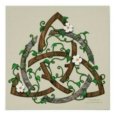 a drawing of a celtic knot with flowers on it