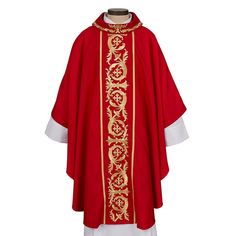 Capella Chasuble Collection Church Supply Church Apparels Red Embroidered Chasuble For Church, Traditional Red Chasuble For Ceremonial Use, Gold Embroidered Chasuble For Traditional Ceremonies, Liturgical Colours, L Car, Matching Design, Gold Lace, Gothic Style, Gold Design