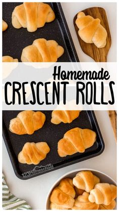 homemade crescent rolls in a baking pan with text overlay