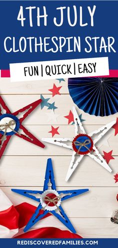 4th july clothespin star fun quick easy craft for kids to make and decorate with