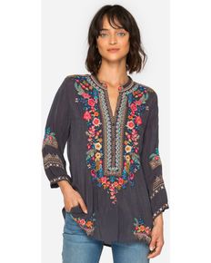 Embroidery Dress Boho, Bohemian Schick, Johnny Was Clothing, Bohemian Tunics, Boho Tunic Tops, Embroidered Tunic Top, Skirt Maxi, Boho Tunics, Embroidered Tunic