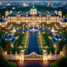 an aerial view of the palace at night