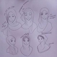 some drawings of women with headscarves and hijab's on paper