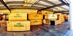 the warehouse is filled with lots of boxes