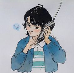 a drawing of a person holding a cell phone to their ear