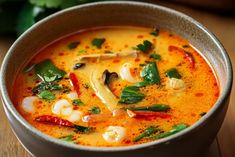 a close up of a bowl of food on a table