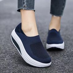 There are several eye-catching hues for these Soft Mesh Women Platform Sneakers to choose from. They have a contemporary, stylish, and beautiful aesthetic. This rubber sole is durable and offers continuous daily use. These are very plush and padded to give you the greatest level of comfort. Footwear to last you a lifetime: This is a really good quality material shoe. It's made of a solid material that will last an eternity. Perfect for running, walking, and any outdoor activity you want to do. T Comfortable Modern Sneakers With Round Toe, Comfortable Slip-on Sneakers With Round Toe For Streetwear, Comfortable Platform Sneakers For Sports, Sporty Flat Sneakers With Arch Support, Trendy Non-slip Comfortable Sneakers, Trendy Comfortable Non-slip Sneakers, Modern Sneakers With Round Toe, Trendy Non-slip Sneakers, Casual Blue Walking Shoes With Flat Heel