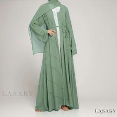 Lasaky - Stylish Monochrome Beaded Maxi Dress Ensemble Fancy Maxi Dress, Abaya Kimono, Beaded Maxi Dress, Cardigan Kimono, Open Abaya, Princess Sleeves, Muslim Dress, Abaya Dress, Hijab Dress