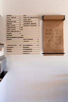 there is a menu hanging on the wall