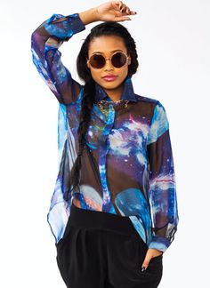 semi-sheer galaxy blouse $33.40 Sweet Shirts, Galaxy Stuff, Galaxy Party, Galaxy Style, Sweet Shirt, Glam Looks