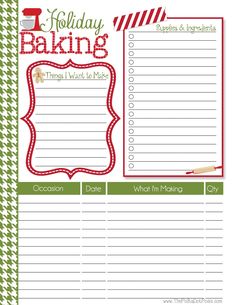 holiday baking printable recipe list