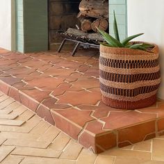 Spanish Fireplace Ideas, Patio Floor Ideas, Cotto Tile, Zia Tile, Spanish Hacienda, Moroccan Zellige, Glazed Brick, Patio Tiles, Patio Balcony